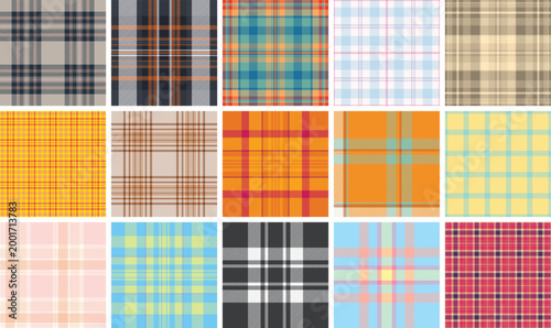 Plaid collection designed for fashion print materials. Tartan backgrounds enhance lookbooks, catalogs, and e-commerce presentations. Vector output remains refined.