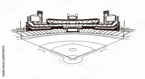 Hand Drawn Baseball Stadium and Field Sketch Illustration