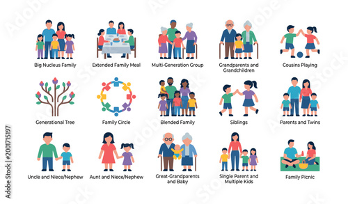 Family and multigenerational icons showing relationship types