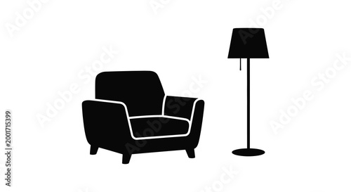 armchair and floor lamp silhouette high quality professional detailed modern