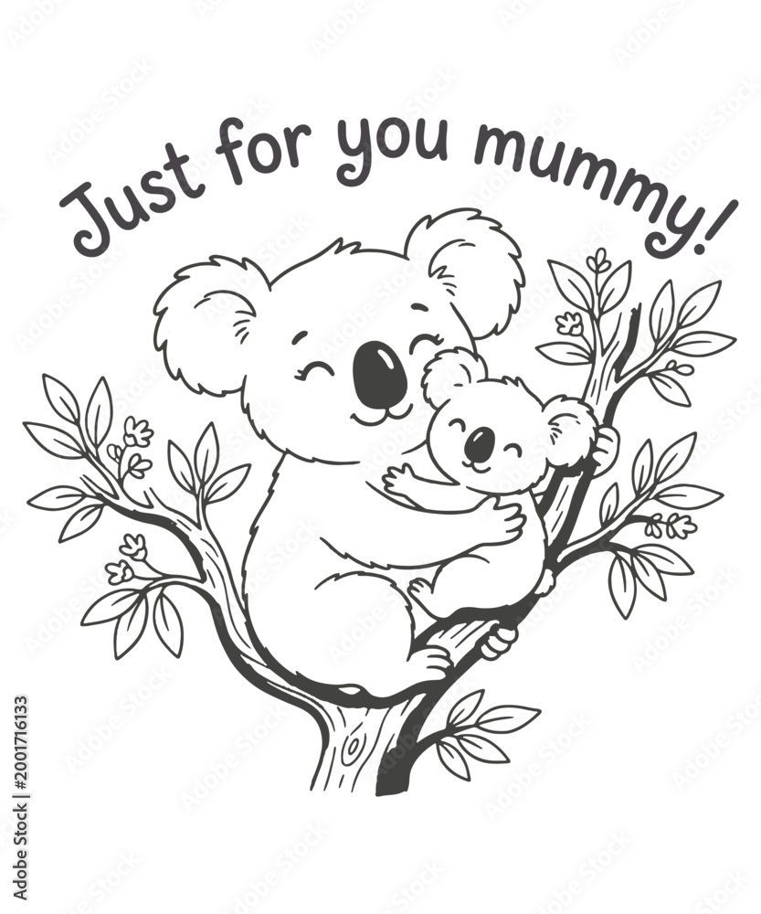 Fototapeta premium Cute Koala Mother's day quote Illustration, koala, mother and baby