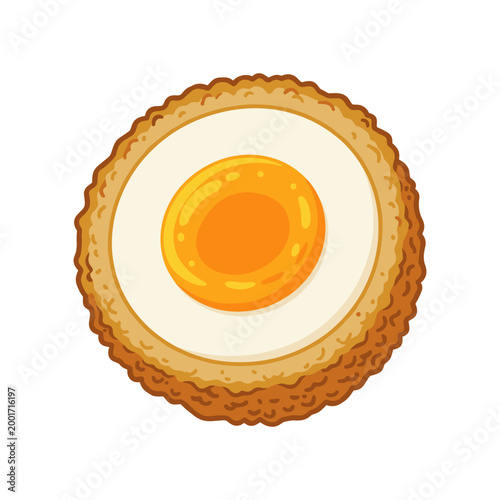 Photos Scotch egg vector illustration isolated on white background, traditional British dish featuring hard-boiled egg wrapped in sausage meat and breadcrumbs, golden brown, top view
