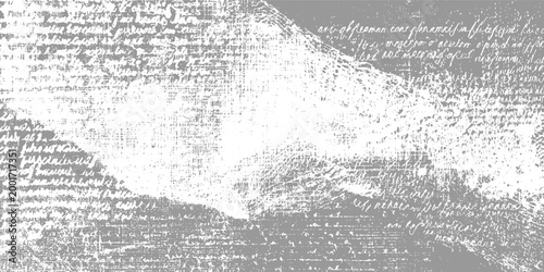 Faded grey handwritten script texture with abstract distressed paper effect and visible text fragments