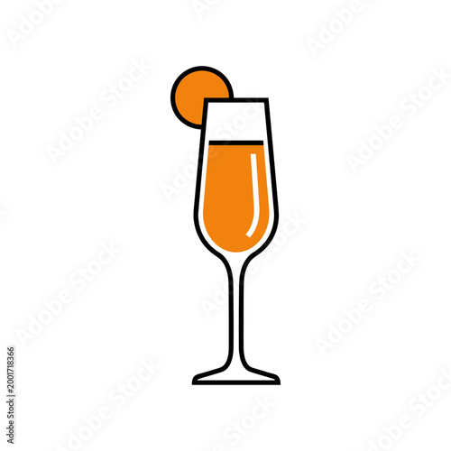 Minimalist orange mimosa cocktail glass icon with citrus garnish illustration