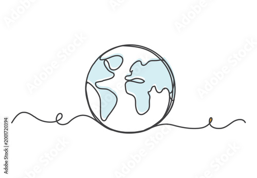 Continuous one line drawing globe shape.