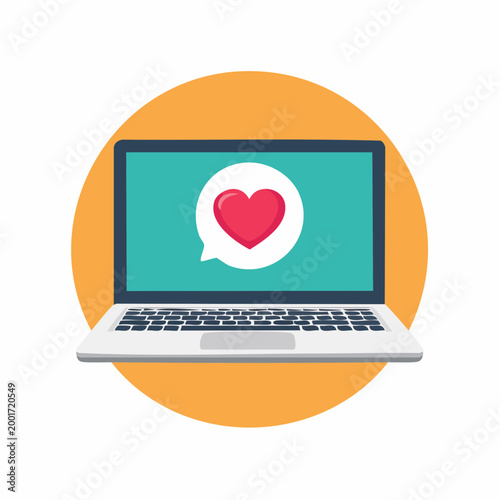 Laptop displaying a heart icon in a speech bubble