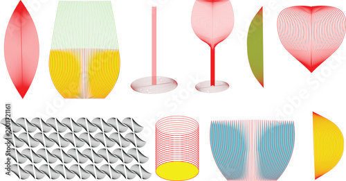 Set of colorful design arranged as a bright collection of drink and laboratory themed vector items isolated on white background