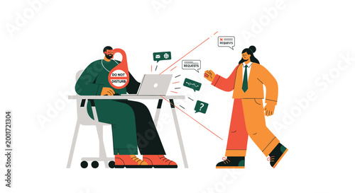 Business communication, office collaboration, teamwork concept, vector illustration, modern workplace