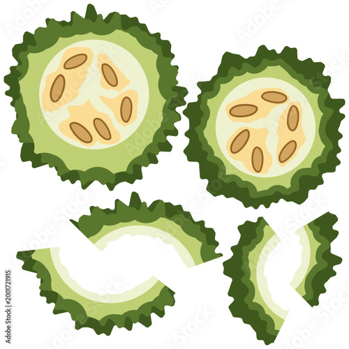 bitter gourd slices, sliced vegetable.