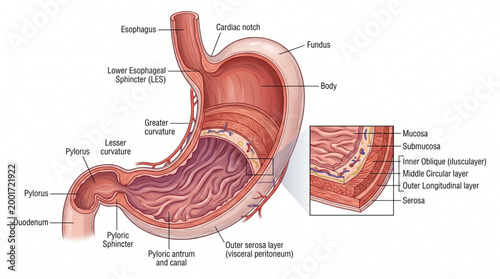 Stomach Anatomy Detailed Medical Diagram Vector