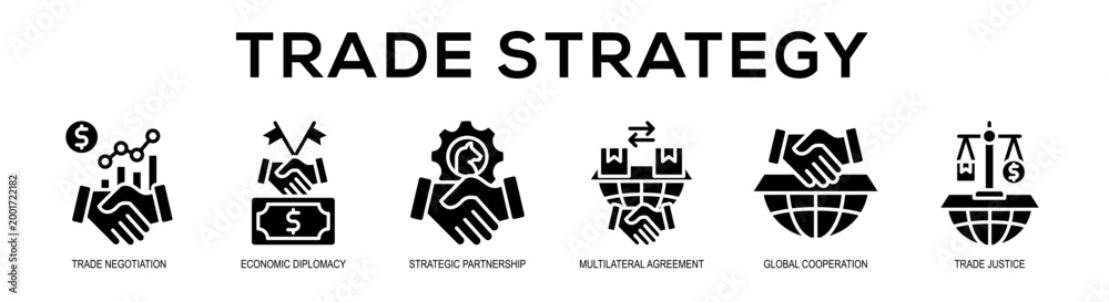 Fototapeta premium glyph - Trade Strategy web banner vector illustration concept