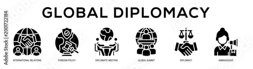 glyph - Global Diplomacy web banner vector illustration concept