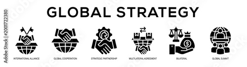 glyph - Global Strategy web banner vector illustration concept