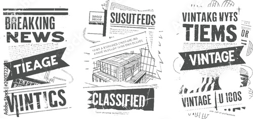 Vintage newspaper clippings with headlines breaking news classified ads and vintage