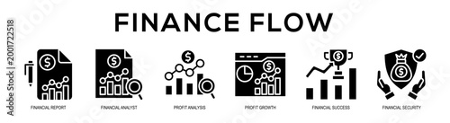 glyph - Finance Flow web banner vector illustration concept