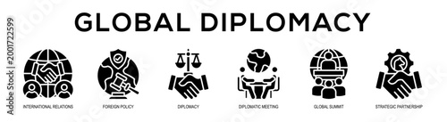 glyph - Global Diplomacy web banner vector illustration concept