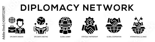 glyph - Diplomacy Network web banner vector illustration concept