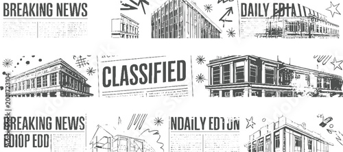 Newspaper headlines and architectural with breaking classified