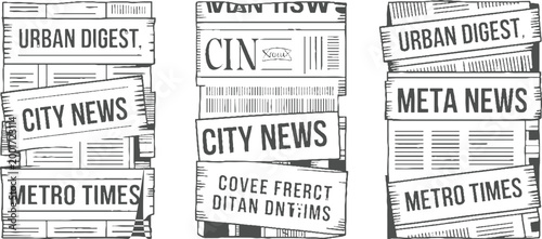Stacked newspaper headlines urban digest city news metro times meta news with rough textured borders