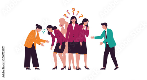 Confused business people, puzzled office workers, questioning employees, team uncertainty, workplace dilemma