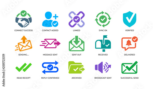 Messaging and verification icons showing status and delivery signs