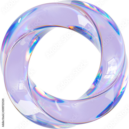 3D Colorful Glass abstract shape element. Glossy iridescent geometric form. Crystal glass illustration with gradient dispersion effect