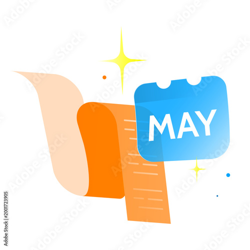 Modern illustration of rolled paper document with calendar. monthly report, summary, planning, or activity recap. for business reports, productivity tracking, financial summaries, scheduling concepts