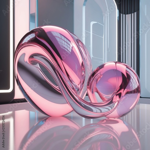 Abstract 3D render featuring glassmorphism elements with transparent glossy shapes and soft gradient lighting, creating a clean, modern, futuristic tech background