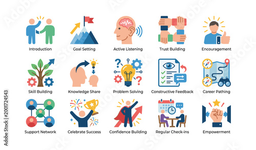 Onboarding and development icons displayed on white background