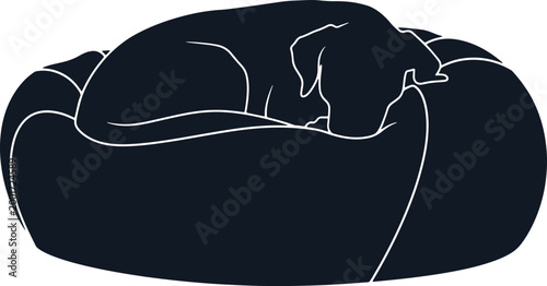 Dog sleeping curled up in dark comfortable pet bed cozy relaxing canine resting.