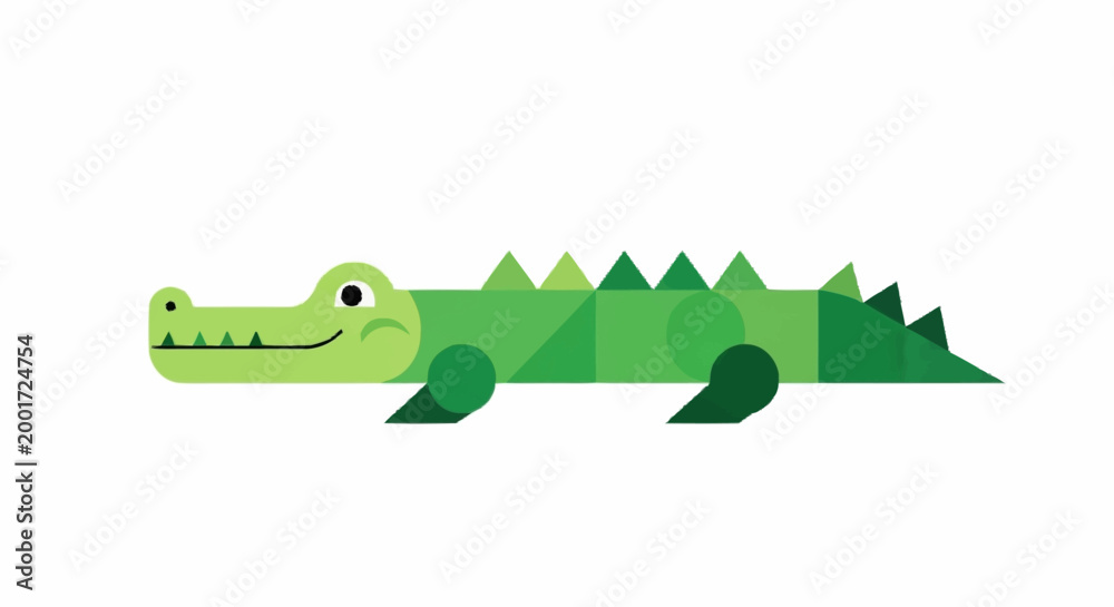 Fototapeta premium Green cartoon crocodile smiling face.