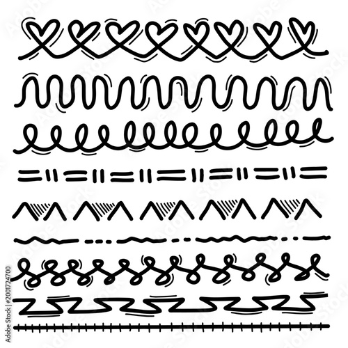 Hand Drawn Decorative Underline Divider Border Scribble Lines Set