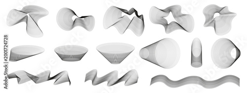 Set of abstract wavy line shapes in black, featuring flowing geometric forms and dynamic curves. Minimal vector design ideal for backgrounds, branding, and modern compositions