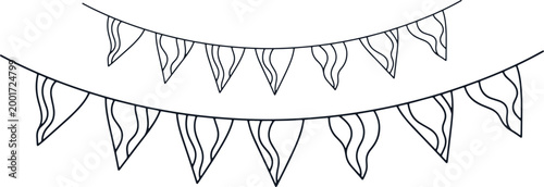 String of triangle bunting flags for party decoration, festive celebration or event banner.