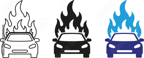 three cars engulfed in flames silhouette high quality professional detailed modern elegant stylish clean crisp vibrant