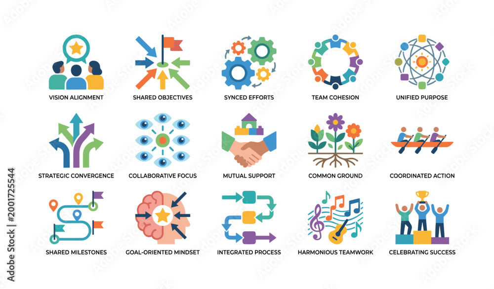 Fototapeta premium Teamwork icons illustrating collaboration concepts on white background