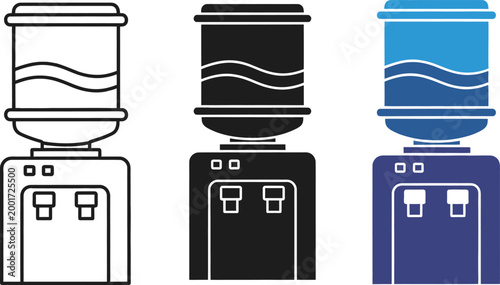 water dispenser silhouette in three styles high quality professional detailed modern elegant stylish clean crisp vibrant