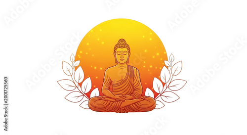 Pixel art buddha meditating in lotus position with a glowing sun background