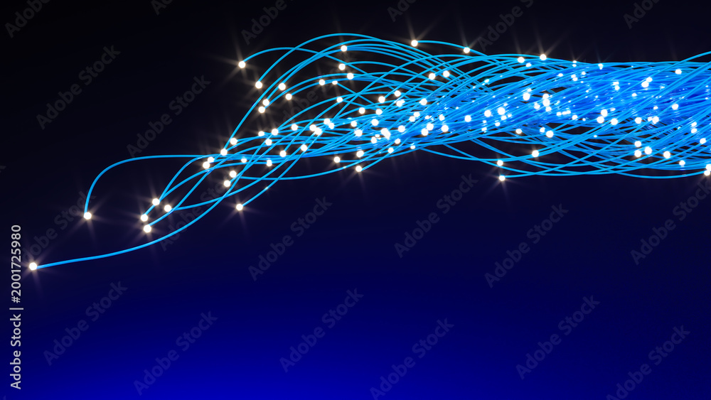 Naklejka premium Fiber optics transferring data with light rays 3d