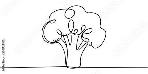 broccoli head continuous one line drawing, Broccoli icon one line continuous drawing vector. One line Broccoli icon. one line Icon drawing, Broccoli drawn in continuous line placed on low horizon