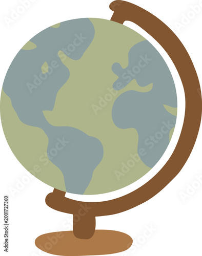 world globe on stand showing continents isolated on white background, perfect for education poster, geography lesson