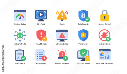 Security dashboard icons for monitoring and protection features