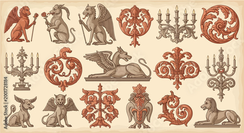 Renaissance Grotesque Grotteschi Vector Ornaments – Chimeras Acanthus and Arabesques