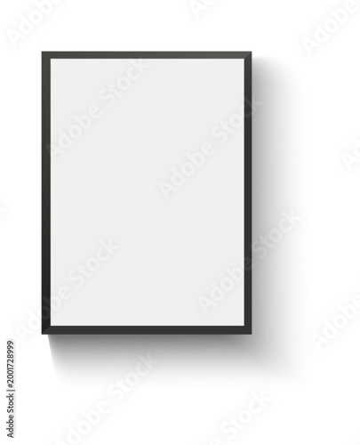 Realistic black picture frame mockup with clean border, isolated blank photo frame for home decoration, photography presentation, gallery walls, interior design, and branding showcases. Vector