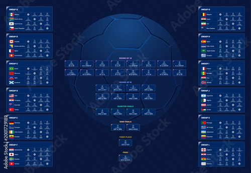 Match schedule 2026 final draw results table, vector illustration