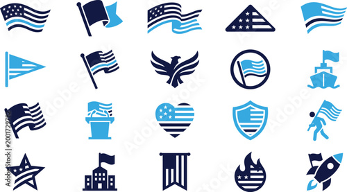 Foto Collection of american flags and symbols representing patriotism freedom and national pride