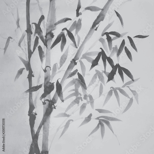Elegant monochrome bamboo illustration featuring the serene beauty of the plant and its leaves