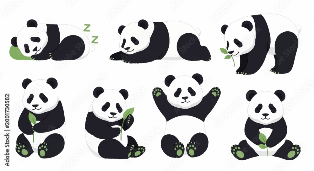 Obraz premium Panda bear cartoon characters sitting.