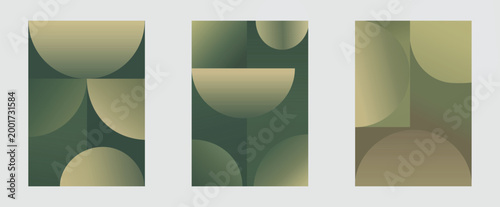 Fotografie Set of Three Abstract Geometric Posters with Forest Green and Gold Gradients, Mi