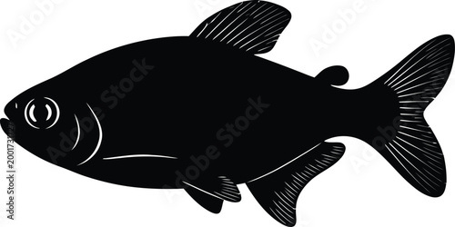 Black and white illustration of a silhouette fish aquatic creature